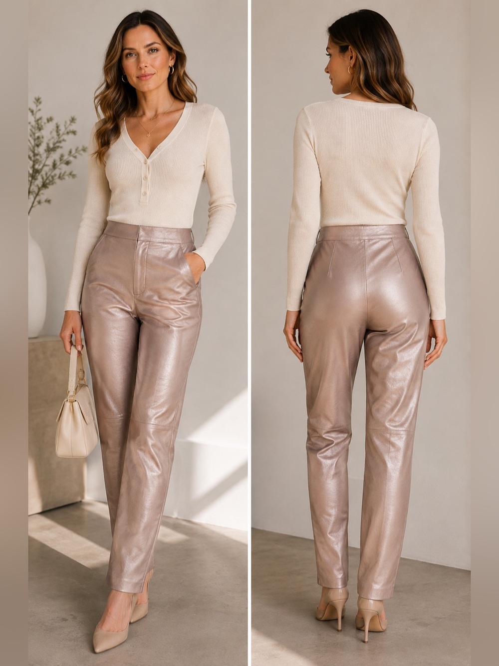 DAMSELLE New York Lined Rose Gold Soft Leather Pants‎ Made USA...Size 4